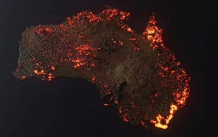 Un'altra foto virale: l'Australia in fiamme presa dal satellite