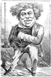 Alexandre Dumas, il "maitre des feuilletons" in una vignetta dell'epoca